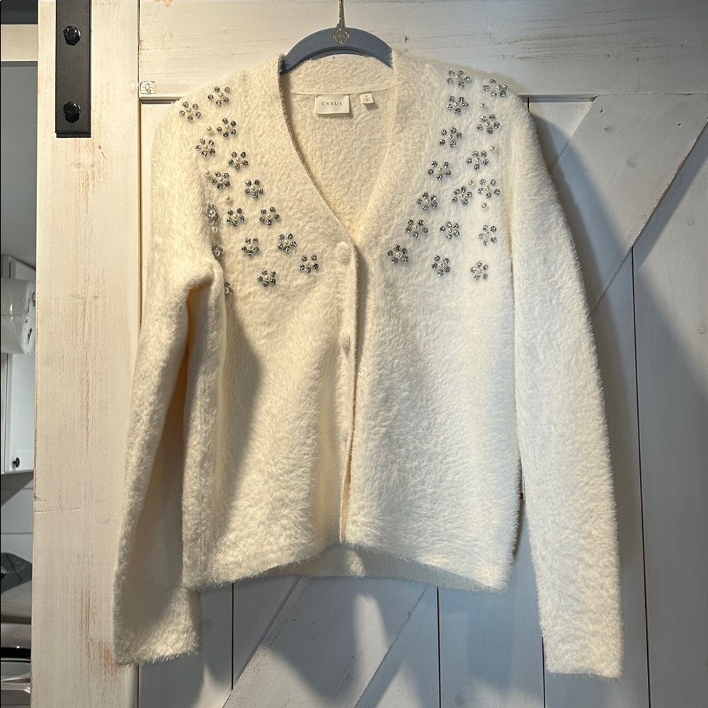 NWT Cyrus Cream Embellished Women's Cardigan Size Small Fancy Formal Floral